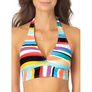 NWT ANNE COLE Striped Banded Halter Bikini Top sz S Swimwear